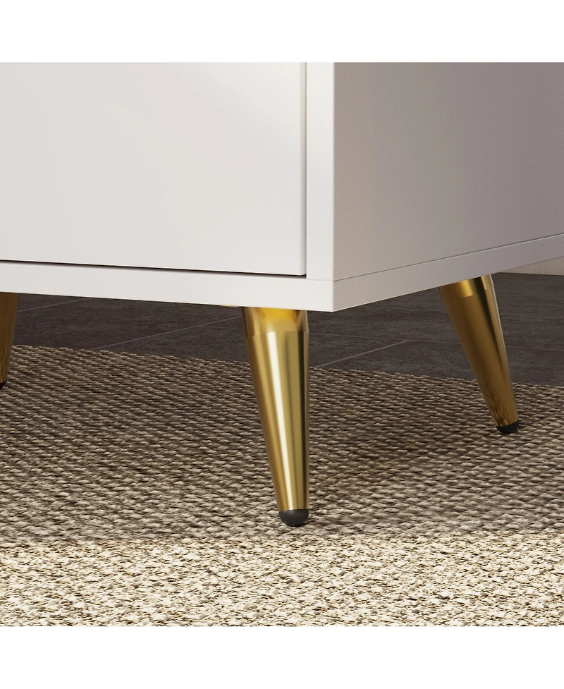 Homsee Modern 3-Drawer Nightstand - White & Gold Bedroom Cabinet | 19.7"x15.7"x20.9" | Bedside Table Organizer