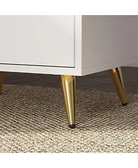 Homsee Modern 3-Drawer Nightstand - White & Gold Bedroom Cabinet | 19.7"x15.7"x20.9" | Bedside Table Organizer