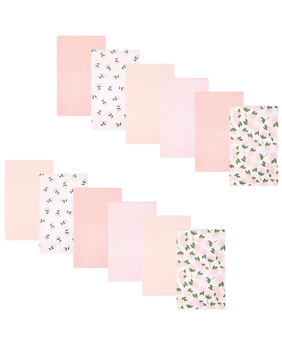 Hudson Baby Girl Cotton Poly Flannel Burp Cloths Bundle