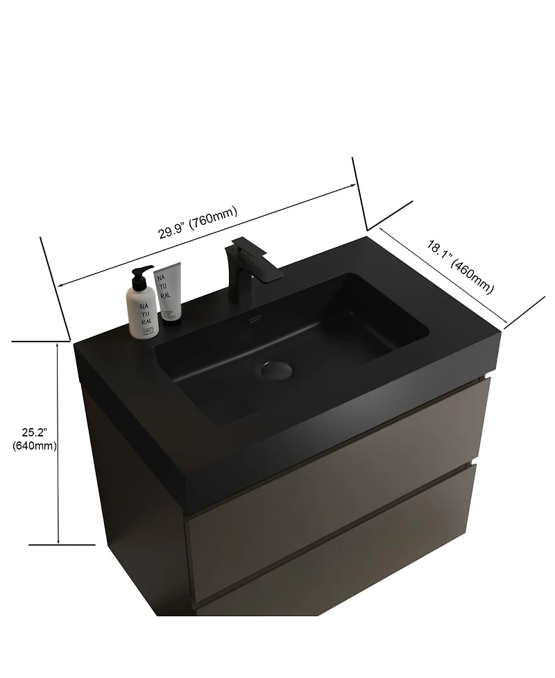 Sillysis 30" Floating Bathroom Vanity with Sink, Wall Mounted Modern Storage Cabinet without Faucet, Pre-Assembled