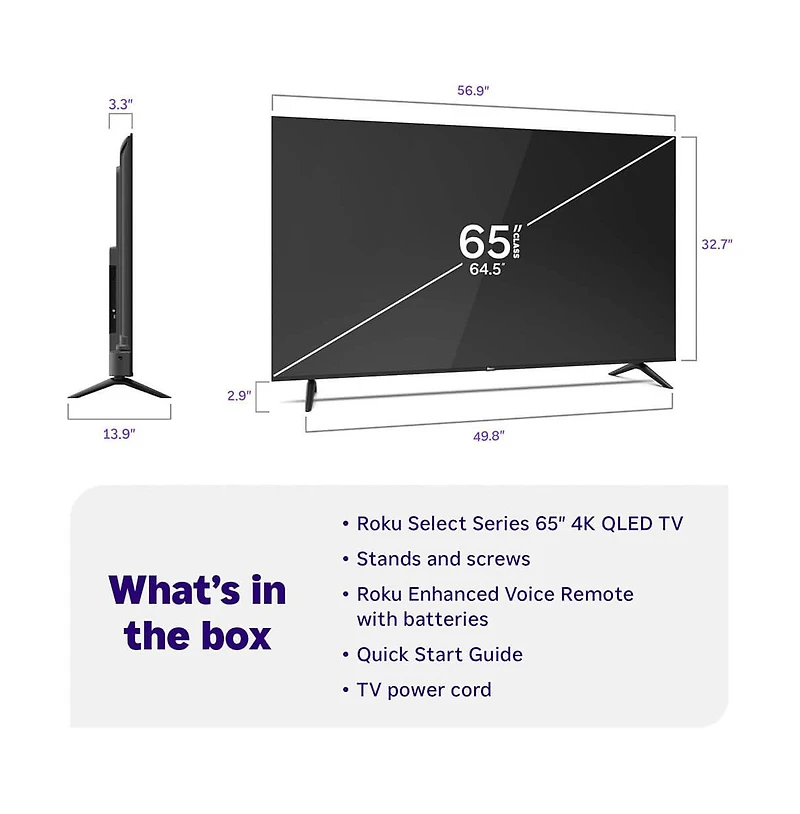 Roku 65" Select Series 4K Qled Smart Tv Dolby Vision Hdr Hdmi Usb Streaming - 65R5D5