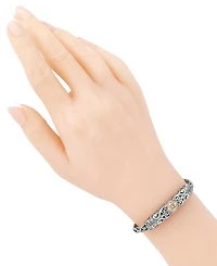 Devata Maple Leaf on Filigree with Borobudur Chain Bracelet Sterling Silver and 18K Gold Accents