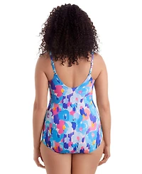 ShapeSolver Women's Cross Over V-Neck Printed One-Piece Swimsuit