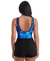 ShapeSolver Women's Sport Binded Scoop Neck Runaround One-Piece Swimsuit
