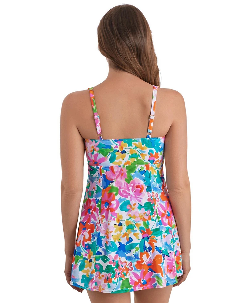 ShapeSolver Women's Square Neck Princess Seam Swim Dress