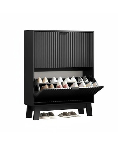 Yigii Fluted Shoe Cabinet 4 Flip Drawers Slim Entryway Storage Organizer
