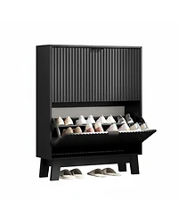 Yigii Fluted Shoe Cabinet 4 Flip Drawers Slim Entryway Storage Organizer