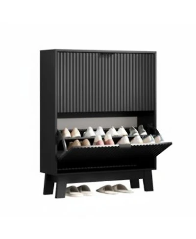Yigii Fluted Shoe Cabinet 4 Flip Drawers Slim Entryway Storage Organizer