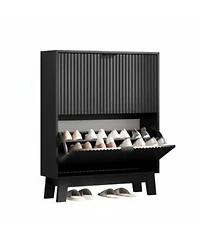 Yigii Fluted Shoe Cabinet 4 Flip Drawers Slim Entryway Storage Organizer