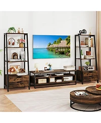 Gymax 2 Piece Bookshelf with Storage Drawers Sturdy Metal Frame Anti Toppling Devices