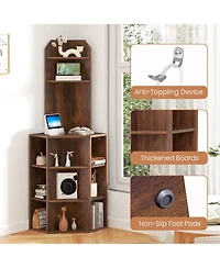 Gymax Set Of 2 6 Tier Corner Shelf 63 Inch Tall Bookshelf with Usb Ports and Charging
