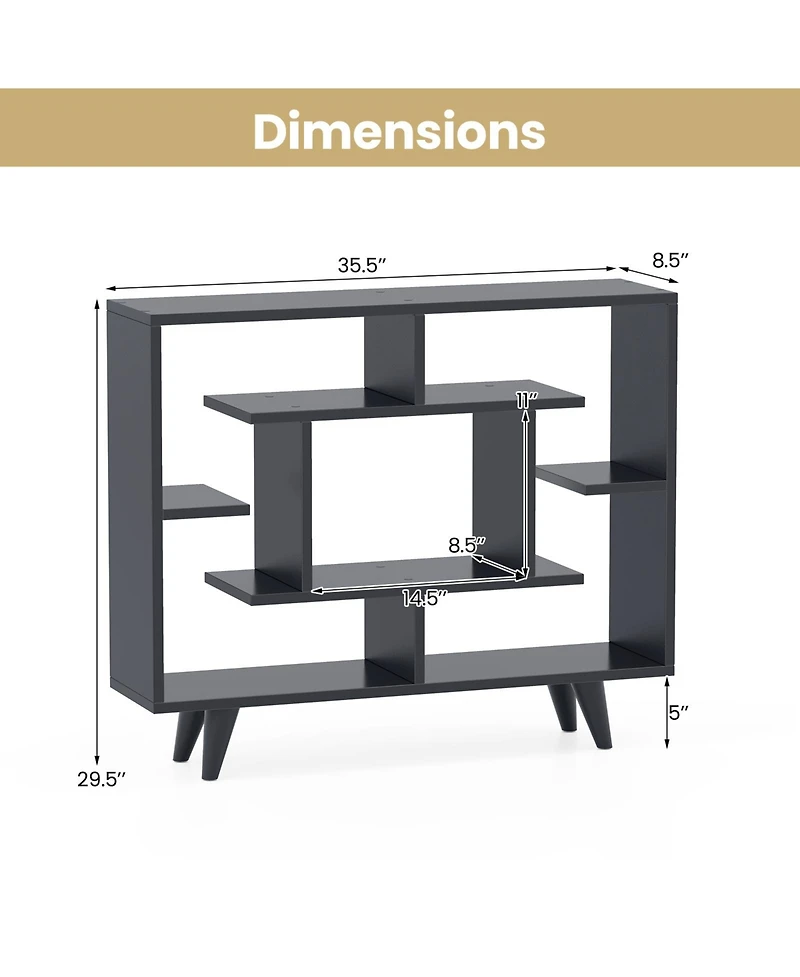 Gymax Bookshelf Geometric Bookcase with Anti Tipping Kit Storage Shelving Unit