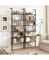 Gymax 2 Piece 6 tier Ladder Shelf 72 Inches Industrial Wall Mounted Bookshelf