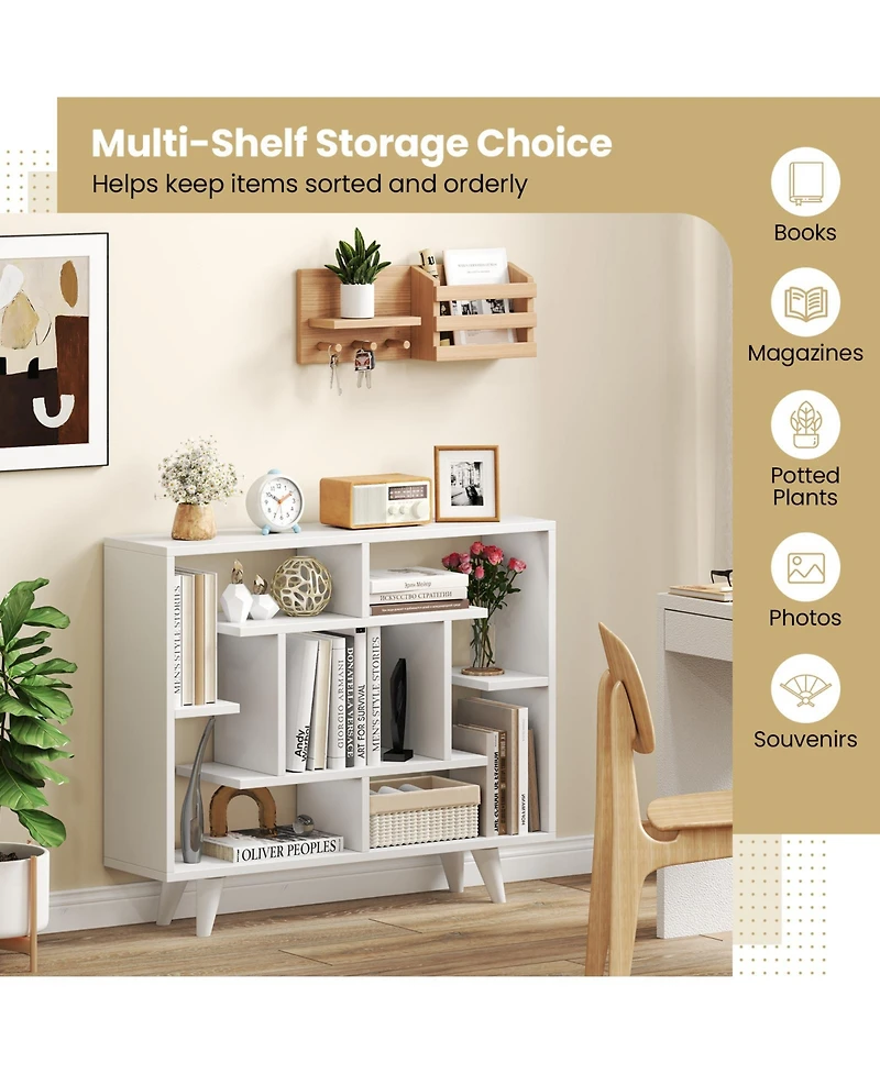 Gymax Bookshelf Geometric Bookcase with Anti Tipping Kit Storage Shelving Unit