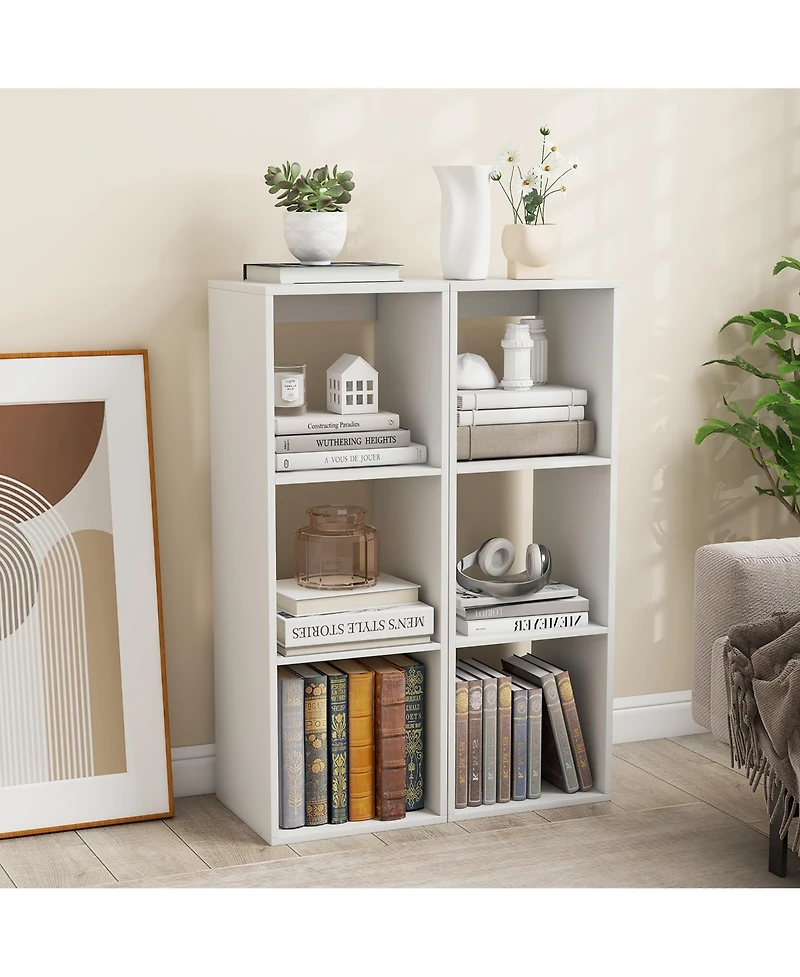 Gymax 3 Cube Bookshelf Modern Vertical Bookcase with Back Guardrail and Anti Tipping Kits