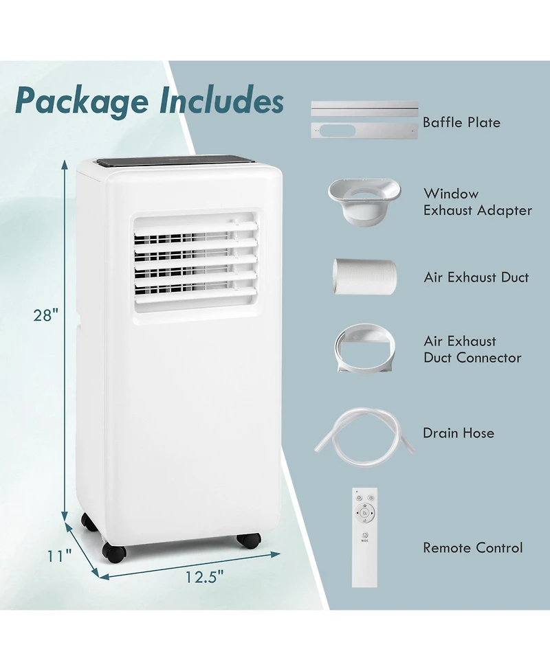 Ecooso 8000 Btu Portable Air Conditioner with Remote Control and Led Digital Display