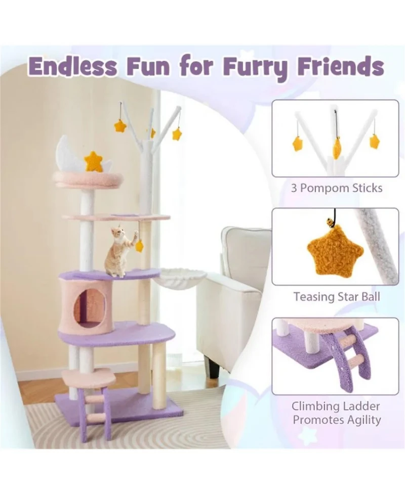 Zeus & Ruta Multi Level Cat Tower with Sisal Covered Scratching Posts for Indoor Cats