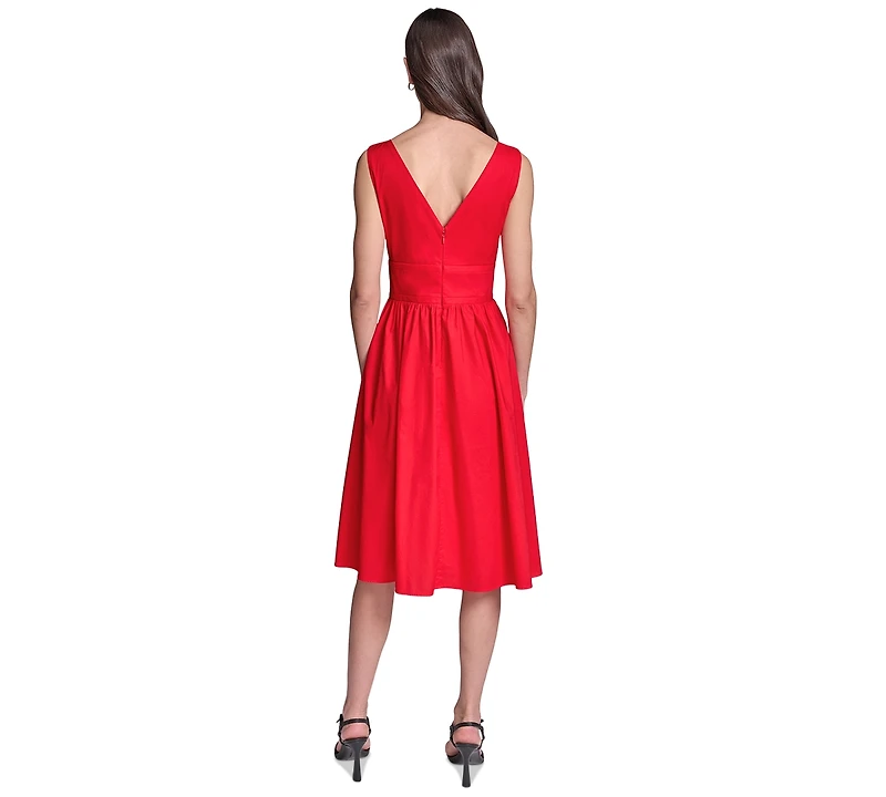 Karl Lagerfeld Paris Women's Double Bow Fit & Flare Midi Dress