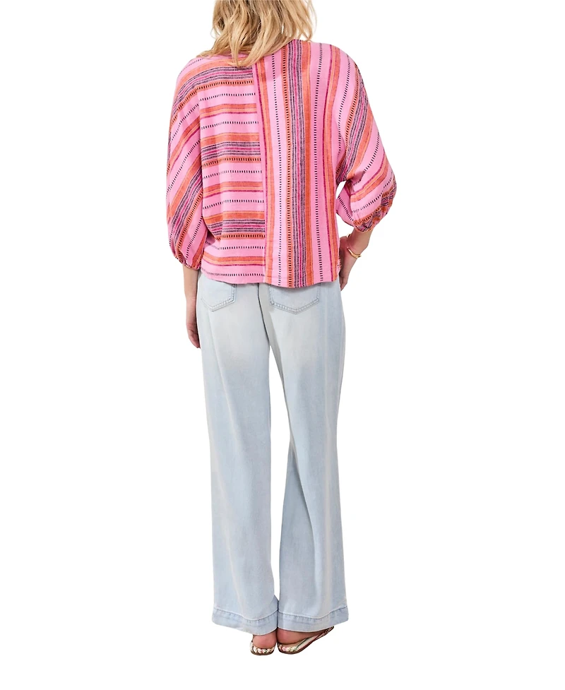 Tribal Women's Boat Neck Striped Top with Dolman Sleeves