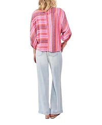 Tribal Women's Boat Neck Striped Top with Dolman Sleeves