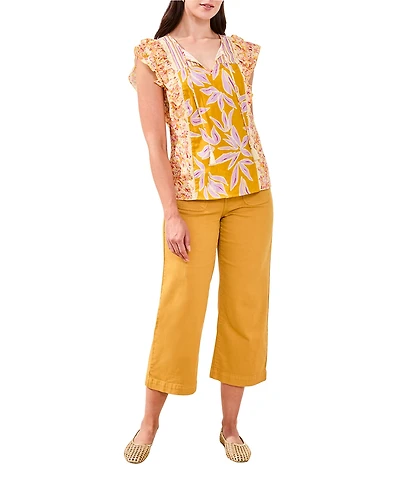 Tribal Women's Mixed Print Notch Neck Top