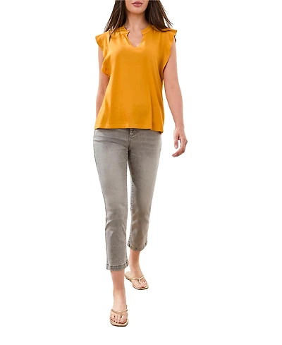 Tribal Women's Ruffle-Sleeve V-Neck Mixed Media Top