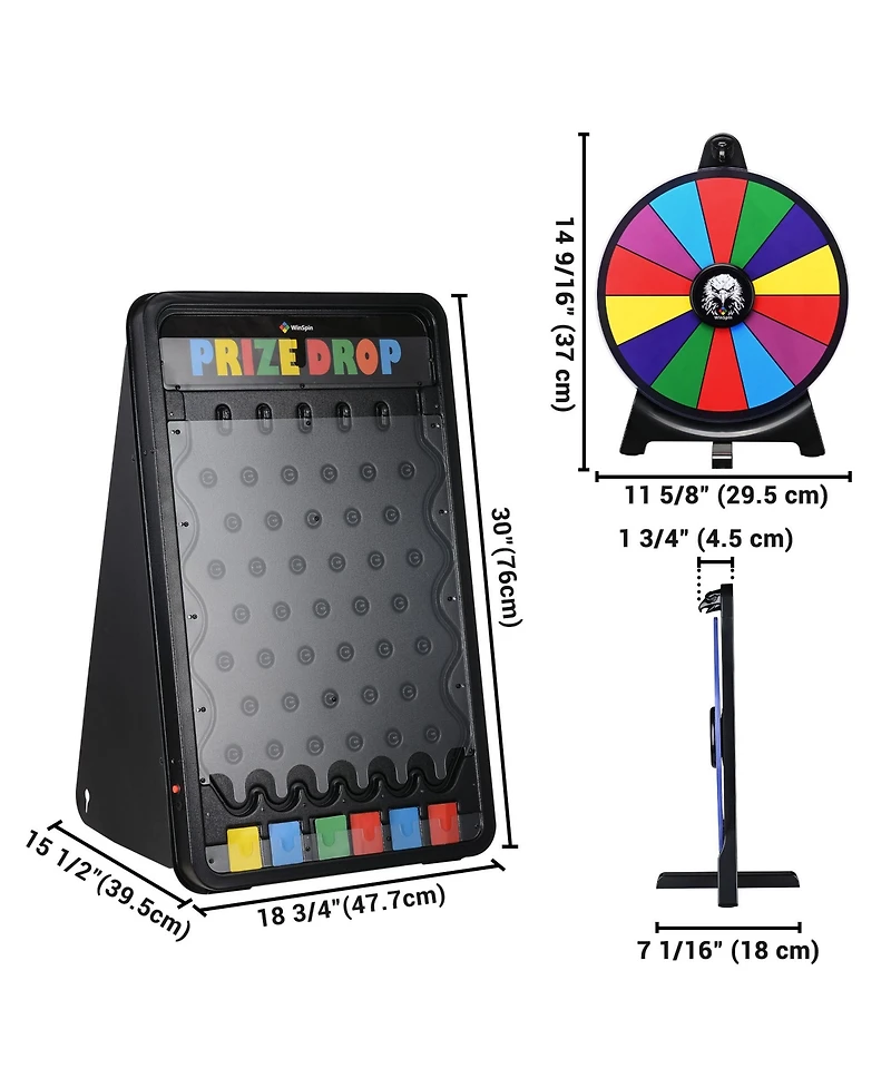 WinSpin 19x30" Prize Drop Board with Led Light and 12" Prize Wheel Fortune Game