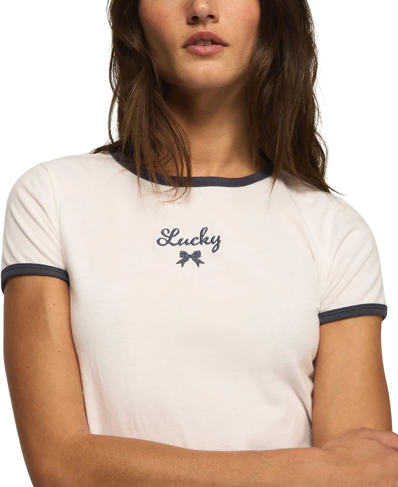 Lucky Brand Women's Bow Detailed Cropped Ringer T-Shirt