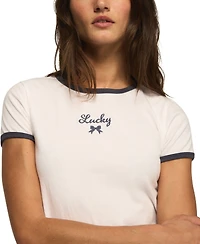 Lucky Brand Women's Bow Detailed Cropped Ringer T-Shirt