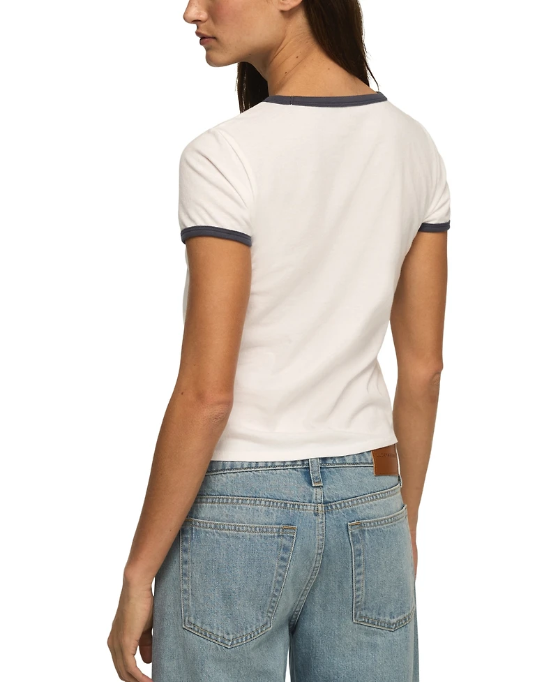 Lucky Brand Women's Bow Detailed Cropped Ringer T-Shirt