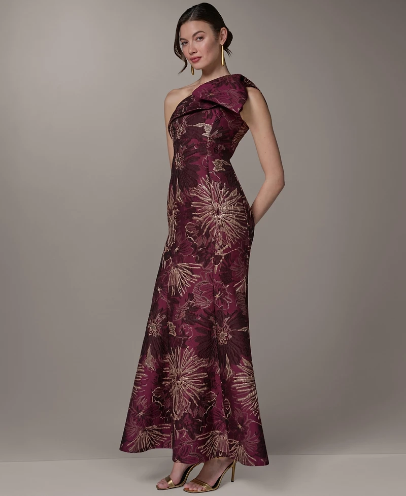 Donna Karan New York Women's Jacquard One-Shoulder Long Fit & Flare Dress