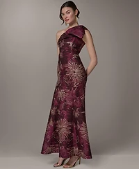 Donna Karan New York Women's Jacquard One-Shoulder Long Fit & Flare Dress