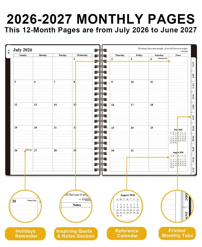 Gnuadz Academic Planner 2026-2027 Weekly Monthly July June Agenda Pocket Elastic