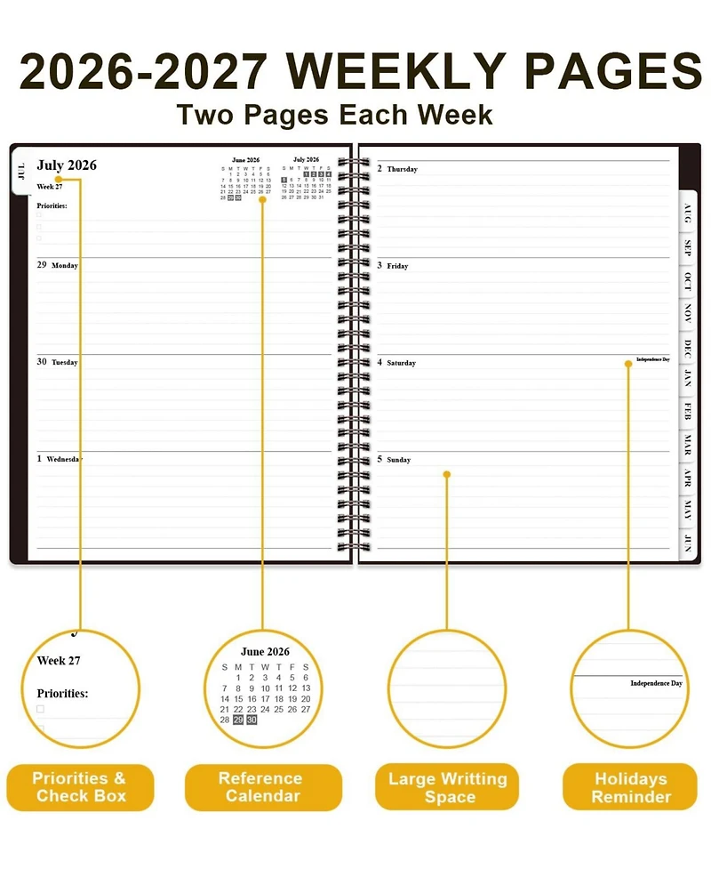 Gnuadz Academic Planner 2026-2027 Weekly Monthly July June Agenda Pocket Elastic
