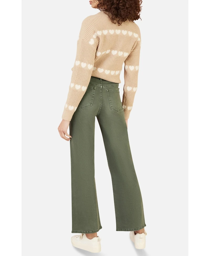 Yumi Women's Stretch Canvas Wide Leg Jeans
