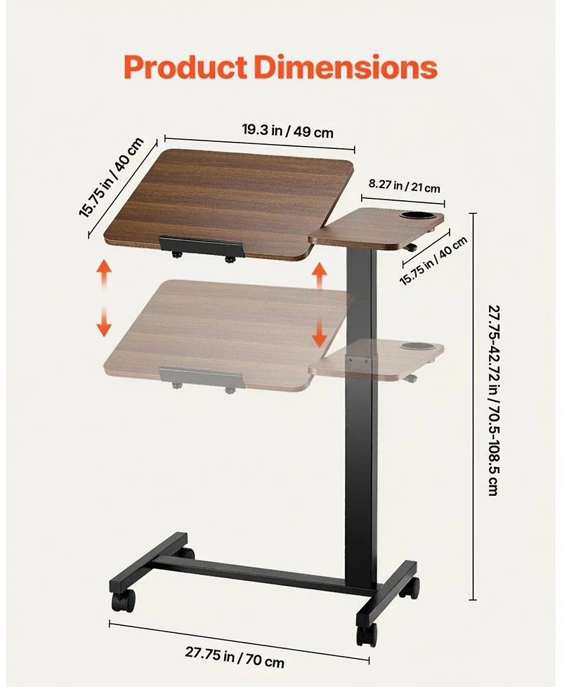 Gouun Overbed Table with Hydraulic Height Adjustment and Tilt Desktop