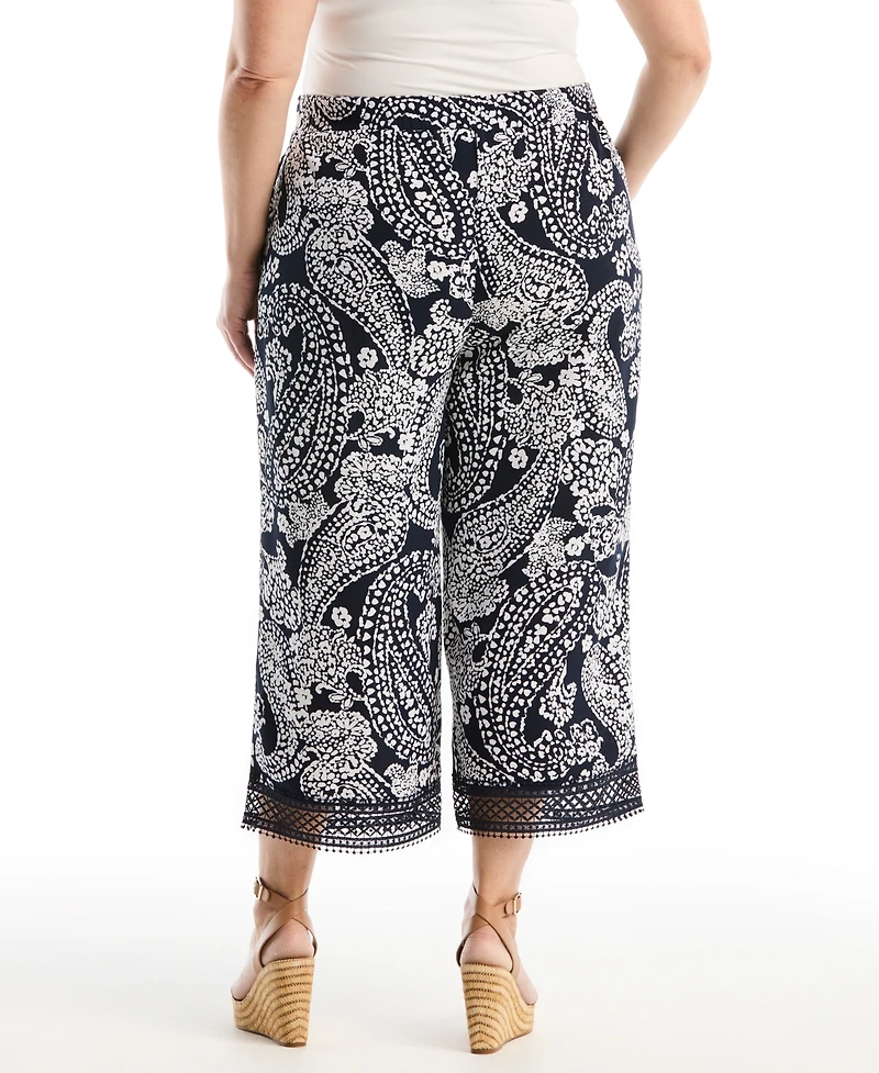 Rafaella Plus Paisley Crochet Trim Pant