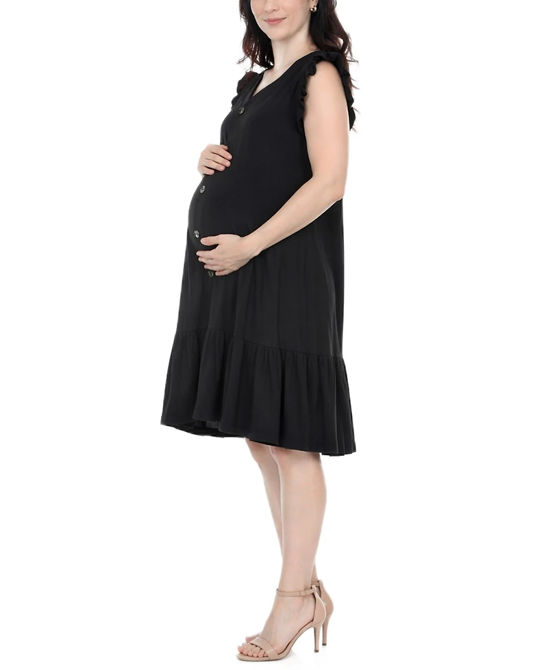 White Mark Women's Flutter-Sleeve Button-Front Tiered Maternity Dress