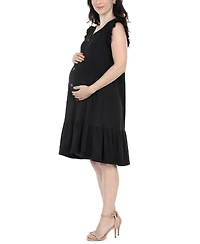 White Mark Women's Flutter-Sleeve Button-Front Tiered Maternity Dress