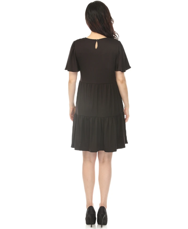 White Mark Women's Short-Sleeve Tiered A-Line Maternity Dress