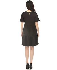 White Mark Women's Short-Sleeve Tiered A-Line Maternity Dress