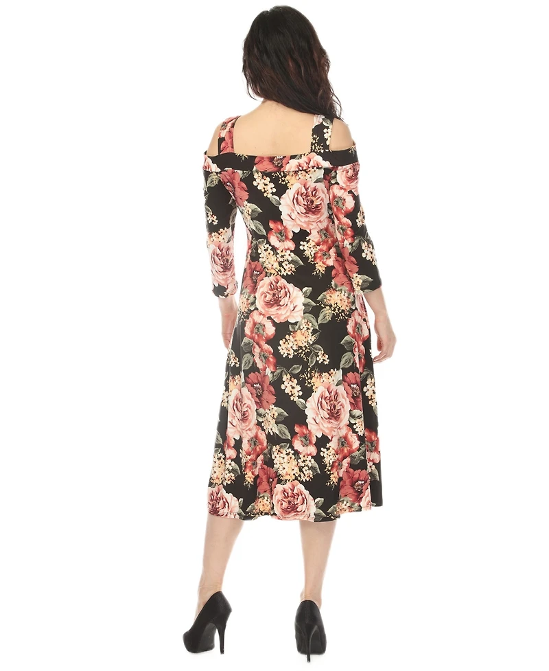 White Mark Women's Cold Shoulder Floral Print Maternity Dress