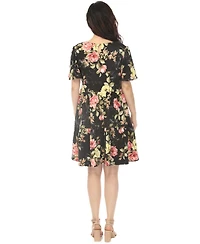 White Mark Women's Floral Print V-Neck Maternity Dress