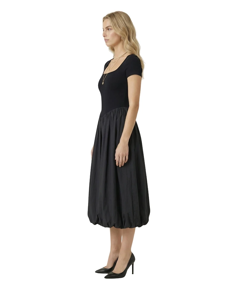 Modenaire Women's Short Sleeve Midi Bubble Hem Dress