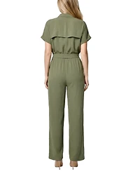 Ny Collection Petite Short Sleeve Belted Jumpsuit