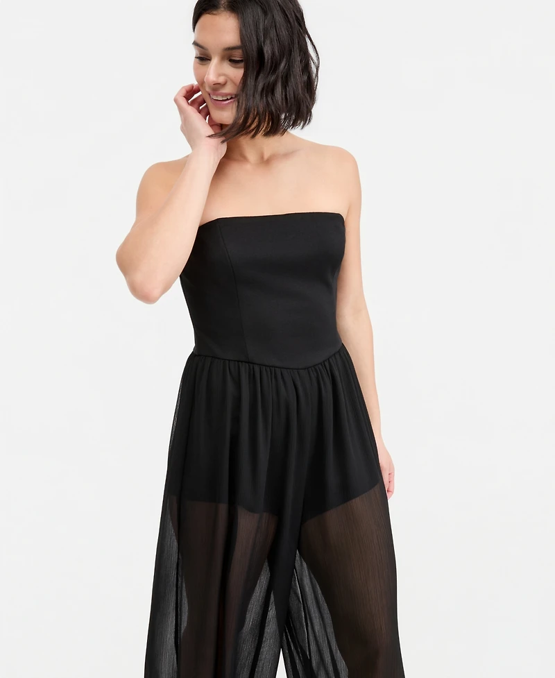 Bar Iii Women's Mixed-Media Strapless Bubble Jumpsuit, Macy's Exclusive