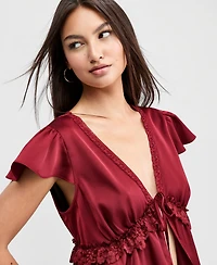 And Now This Women's Satin Lace Peplum-Hem Top, Macy's Exclusive
