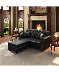 Maison Boucle 63'' Faux Leather Loveseat and Ottoman Set, Tufted Nailhead, Wood Frame