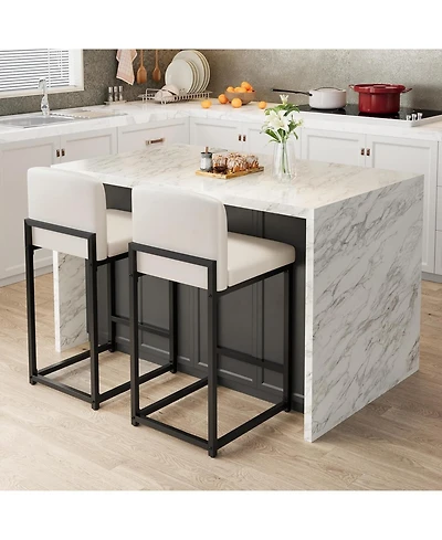 gaomon Bar Stools Set of 2, Counter Height Bar Chairs with Backrest and Footrest, Faux Leather Modern Barstools for Kitchen Island and Home Bar