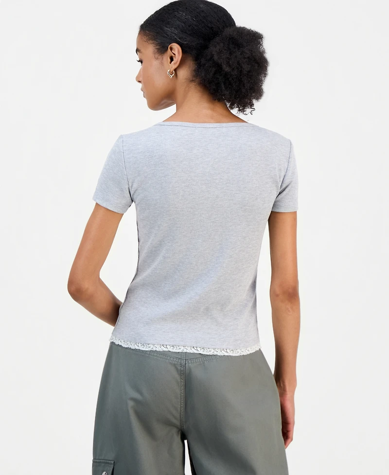 Hippie Rose Juniors' Layered-Look Short-Sleeve Henley